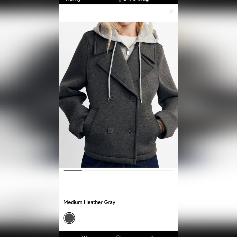 Women’s Double-Breasted Heather Gray Jacket with Hood